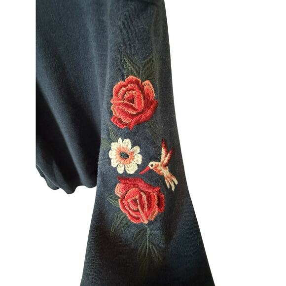 Abercrombie Kids Girls Blue Sweatshirt Cold Shoulder Cut‎ Out and Flowers 11/12 - Picture 2 of 4